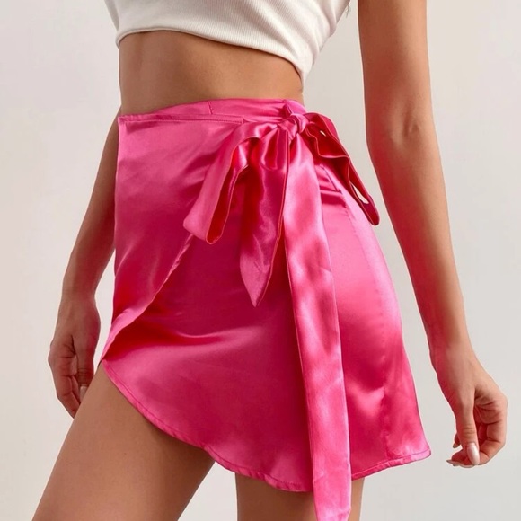 Pink Satin Tie Skirt - Picture 4 of 5